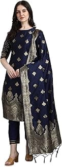 VredeVogel Women's Cotton Silk Jacquard Kurta Pant with Dupatta Set