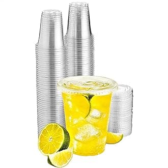 Green Direct 12 oz. Plastic Clear Cups With Flat Lids for Cold Drink/Bubble Boba/Iced Coffee/Tea/Smoothie Pack of 100