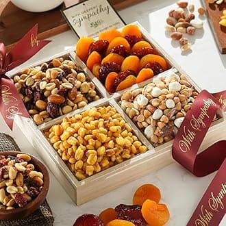 Broadway Basketeers Sympathy Dried Fruit and Nuts Gift Basket – Premium Condolence Nuts and Dried Fruit Tray for Families & Loved Ones – Bereavement Gifts Basket for Funerals, Memorials & Kosher Shiva
