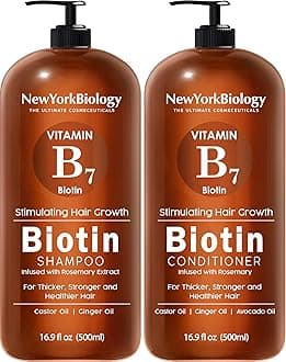 New York Biology Biotin Shampoo and Conditioner Set for Hair Growth and Thinning Hair - Thickening Formula for Hair Loss Treatment - For Men & Women - Anti Dandruff - 16.9 Fl Oz