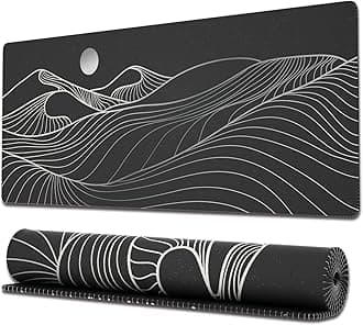 Ovenbird Large Gaming Mouse Pad with Stitched Edges, Minimalist Mountains Desk Mat, Extended XL Mousepad with Anti-Slip Base, Cute Desk Pad for Keyboard and Mouse, 31.5 x 11.8 in, Black and White