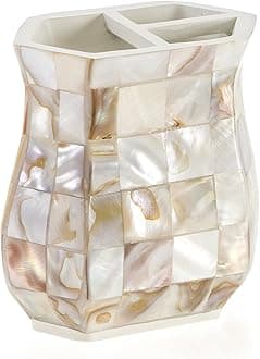 Milano Bathroom Toothbrush Holder - Decorative Bathroom Toothbrush Organizer Finished in Beautiful Mother of Pearl, 3 Slot Toothbrush Holder for Bathroom Fits Multiple Brushes