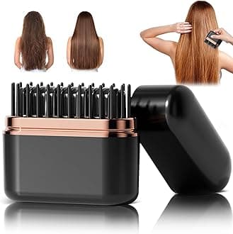 Hair Straightening Brush, Portable Mini Cordless Hair Straightener with USB Charging, 24H Battery Runtime, 3-Speed Temperature Control, Overheat Protection for Office & Travel