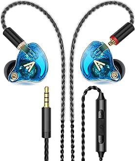 Vibes 202M Wired Earbuds - HiFi in Ear Monitor Headphones - Noise-Isolating Ear Buds w/ Mic - Clear Sound, Deep Bass & Comfort-Fit Gaming Earphones - MMCX to 3.5mm & Silver Plated Cord, Carrying Case