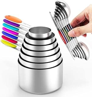 TILUCKmeasuring cups and magnetic measuring spoons set, stainless steel measuring cups, 6 double-sided stainless steel measuring spoons & 1 leveler