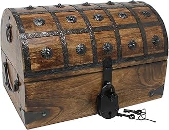 Nautical Cove Pirate Treasure Chest with Iron Lock and Skeleton Key - Storage and Decorative Box (Large 13 x 8.5 x 8.5)