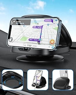 Car Phone Holder for Dashboard, 360° Rotatable Horizontal & Vertical Viewing Car Phone Mount，Washable Reusable Mobile Phone Holder, for iPhone Samsung Android Smartphones (Black)
