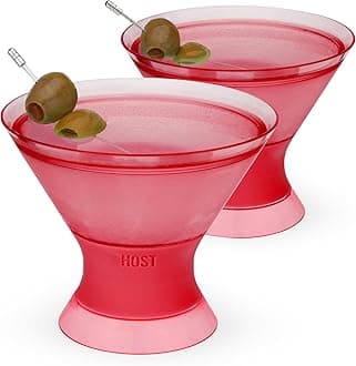 HOST Freeze Insulated Martini Cooling Cups, Plastic Freezer Gel Chiller Double Wall Stemless Cocktail Glass Set of 2, 9oz Punch Pink
