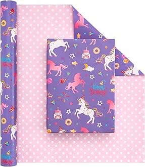 Unicorn Princess Wrapping Paper Roll - 1 Roll 17” x 33 ft Happy Birthday Wrapping Paper Roll Kids Unicorn Birthday Gift Wrap Roll Girls Princess Theme Party Favor Baby Shower Design