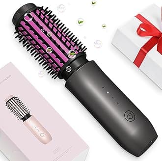 Mini Cordless Curling Iron Brush, Portable Hair Straightening Brush, Cordless Hair Curler Anti-Frizz with Negative Ions, 3-in-1 Crimper Hair Tool, Rechargeable Wave Curling Wand - Night Purple