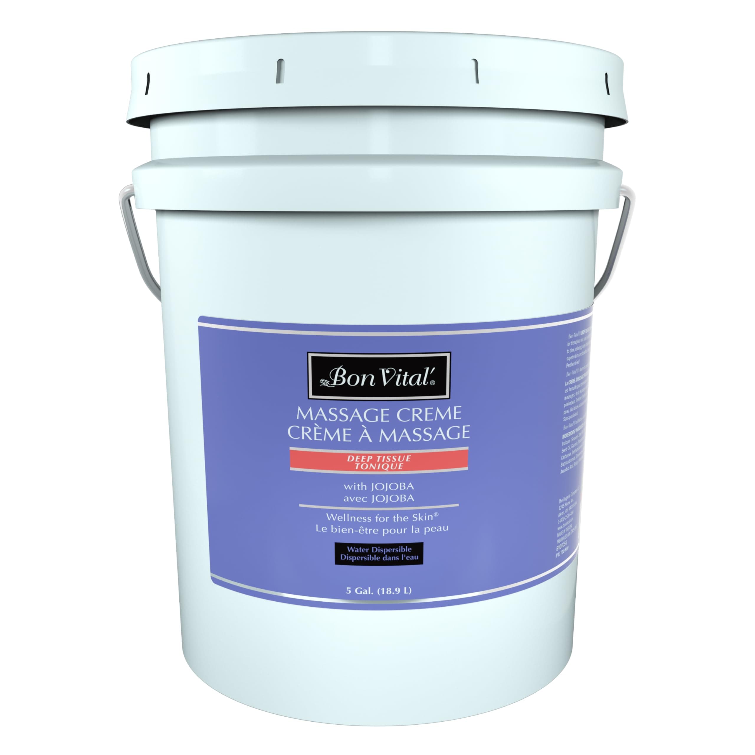 Bon Vital' Deep Tissue Massage Creme, 5-Gallon Container, Lightweight Non-Greasy Formula for All Skin Types, Ideal for Deep Muscle Manipulation, Hydrating Massage Lotion for Spa and Home Use