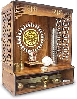 Wall Mounted Wooden Mandir for Home & Office with LED Spot Light, Big Size Temple, Stand with Door, Devghar, God Pooja Mandir Shelf, Home Temple (Mandir Design 3)