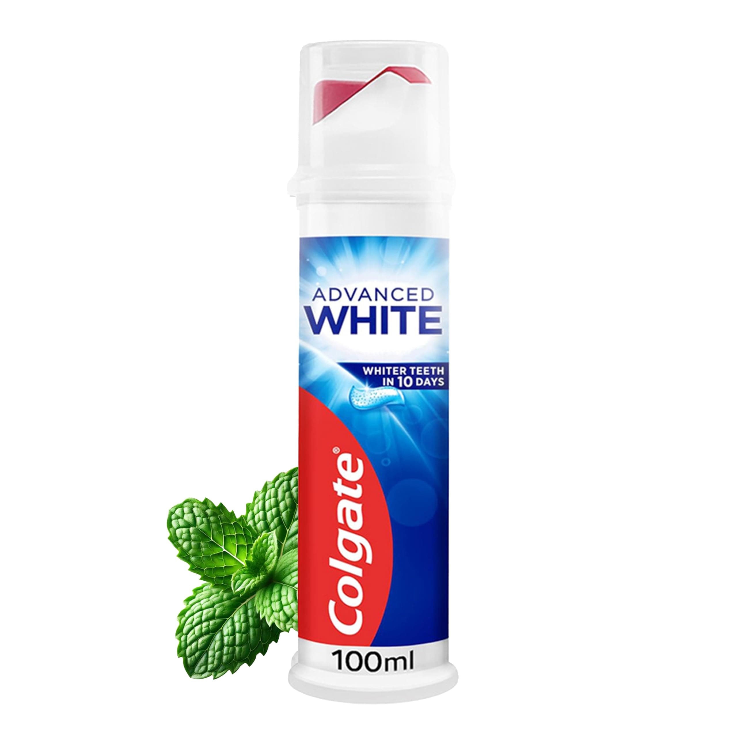 Advanced White Toothpaste Pump 100 ml - Teeth whitening toothpaste - With active micro-cleaning crystals - Enamel safe toothpaste - Whiter teeth in 10 days - Clinically proven whiter teeth