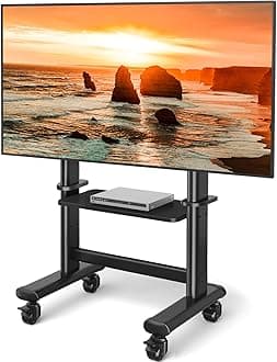 TAVR Furniture Mobile TV Cart Rolling Stand with Wheels for 55-90 Inch LCD LED Flat Curved Screens up to 200 lbs, Heavy Duty Portable Floor Large Base Trolley Height Adjustable Max VESA800x600 mm