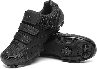 Mens Mountain Bike Shoes with 2-Bolts SPD Cleats Included, Cycling Shoes with Quick Ratchet Buckle Indoor Outdoor Riding Biking