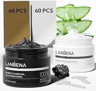 LANBENA 2-Pack Pore Strips: 2% Salicylic Acid BHA Nose Strips + Bamboo Charcoal Blackhead Peel-Off Mask | Deep Cleansing, Purifying Pore Treatment for Blackhead & Oil Removal, Plant-Based Skincare Duo
