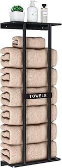 Towel Racks for Bathroom, Bathroom Towel Storage Wall Mounted 30 inch with Shelf Can Holds 6 Large Towels, Wall Towel Rack for Rolled Towels, Black