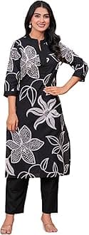 MEERA FAB Women's Pure Cotton Printed Ethnic Wear Straight Kurta Set with Palazzo Pants