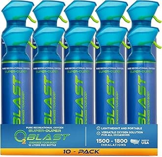O2 Blast - Pure Oxygen Supplement, Portable Can Filled with 99.99% Pure Oxygen with Custom Breathing Mask, Energy, Performance, Fast Recovery Time, Ideal for High Altitude & Sports - 10L, 10-Pack