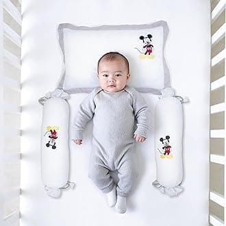The White Cradle Cot Pillow + 2 Bolsters Set with Fillers - Organic Cotton Fabric, Protective Comfort, Softest Fiber Filling - Mickey Mouse