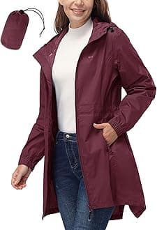 33,000ft Women's Rain Jacket Lightweight Hooded Long Rain Coat Waterproof Jacket Ladies Packable Functional Jacket Windbreaker Breathable Active Outdoor Coats