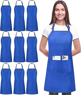 10 Pack Bib Apron Adjustable with 2 Pockets, Water and Oil Resistant, Cooking Kitchen Chef Apron for Women Men