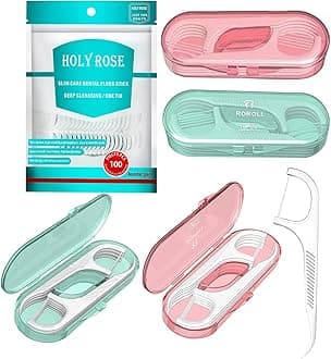 Holy Rose Dental Floss Picks with Portable Case 4 Box,Bagged Flosser Toothpick with Adult Floss Sticks 140 Count,Best Tool for Cleaning Teeth and Oral Care, Home or Travel (Green Pink)