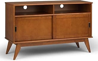 Draper SOLID HARDWOOD 54 Inch Wide Mid Century Modern TV Media Stand in Teak Brown For TVs up to 60 Inches, For the Living Room and Entertainment Center