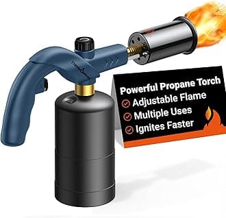 - ThermoMaven Powerful Propane Torch, Kitchen Culinary Cooking Torch Lighter, Adjustable Blow Torch for Sous Vide Searing Steak, BBQ, Campfire Charcoal Starter, Gas Welding Kit, Blue (Tank Not Included)