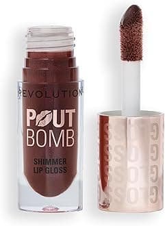 Revolution, Pout Bomb Shimmer Gloss, High-Shine Lip Gloss & Shimmer for Glossy Lips with Hyaluronic Acid & Sweet Vanilla Scent, Chocolate Sparkle, 4.5ml
