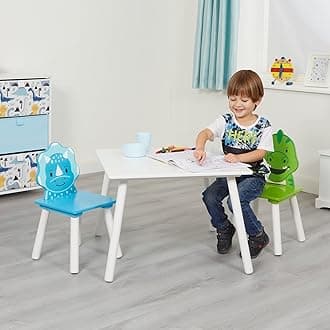 Liberty House Toys Kids Dinosaur Table and 2 Chairs Set, Blue and Green, H440 x W600 x D600mm, TFLH012
