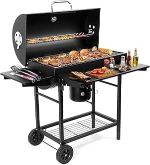 Large charcoal barbeque grill outdoor: barrel smoker bbq grill with 4 air vents for Home Garden Cooking