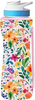 32oz Cute Printed Sleeve Compatible With Cirkul Water Bottle For Plastic And Stainless Steel Bottles 32oz Neoprene Sweat-Wicking Material Insulated Cover Designed With Handles (Pink Flower)
