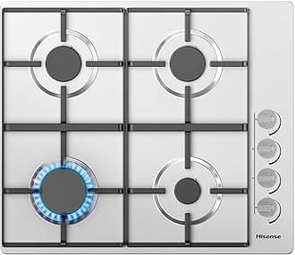 Hisense GM642XHS Built-in 60cm Gas Hob - Stainless Steel with 4 Cooking Areas, Easy Clean Surface, One -Hand Ignition, 60 x 52 x 8.9 cm (L x W x H)