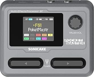 SONICAKE Pocket Master Guitar Bass Amp Modeling IR Cabinets Simulation Multi-Effects with Stereo OTG USB Audio Interface BT Audio 1.77" LCD Color Screen Gray