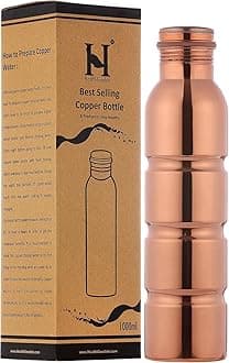 Pure Copper Water Bottle, UNLINED, UNCOATED, and NON-LACQUERED, 1000 ml Capacity for Ayurveda Health Benefits