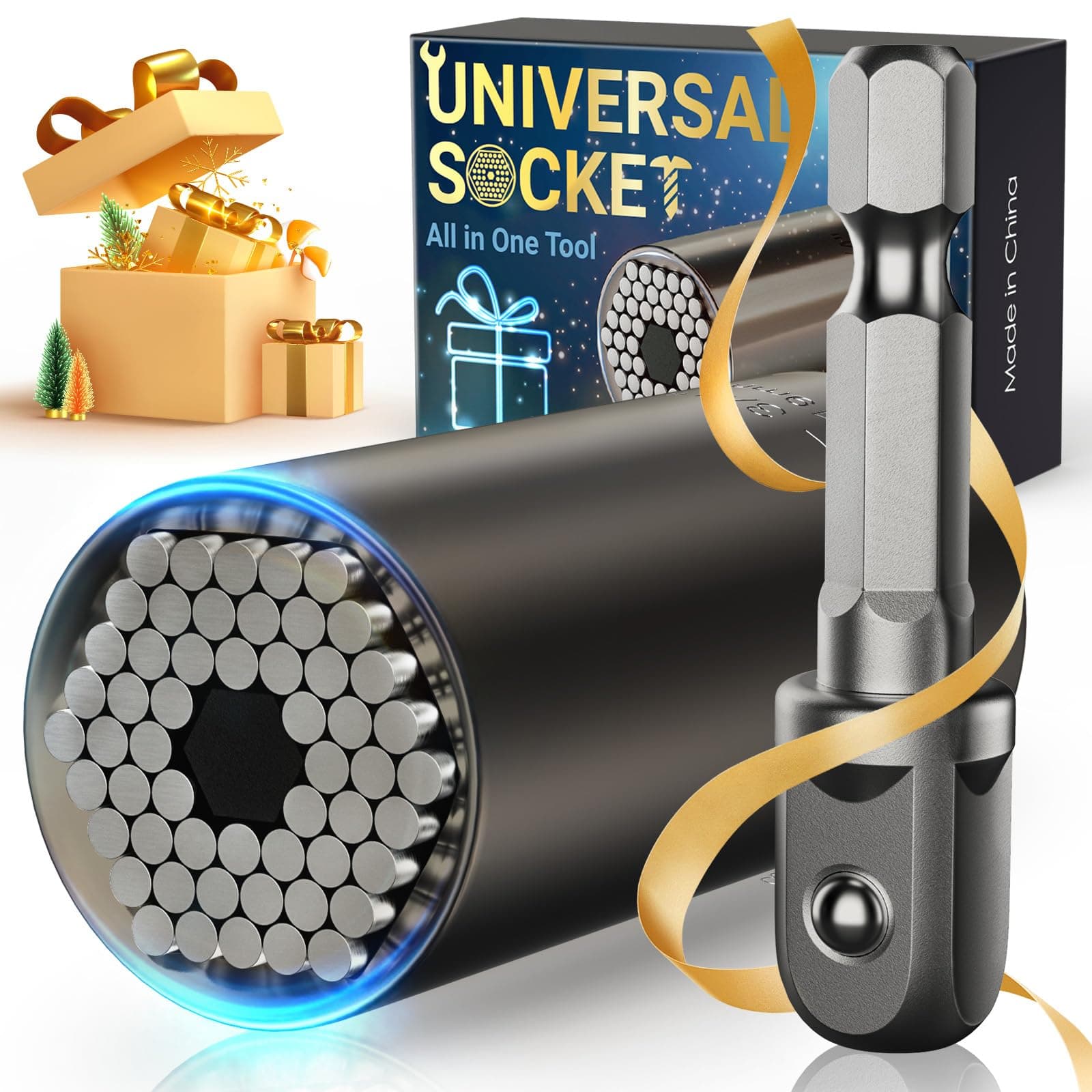 Stocking Stuffers for Men Adults Tools, Super Universal Socket Gifts for Men Grip Socket Set with Power Drill Adapter, Cool Gadgets Christmas Gift for Dad Husband Boyfriend Him Who Have Everything