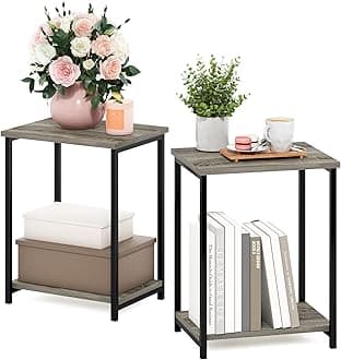 Furinno Simplistic Metal Frame End Table, 2-Pack, French Oak