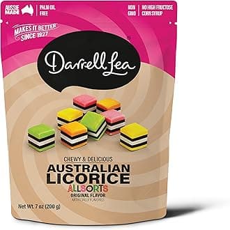 Soft Australian Licorice, Non-GMO, No Palm Oil, Plant Based, No High Fructose Corn Syrup, Soft & Chewy Licorice Candy, Made in Australia (Allsorts, 7 Ounce (Pack of 1))