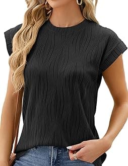 SthxyfaithWomens Short Sleeve Textured Tops Crewneck Knit Solid Loose Casual Basic T Shirts Tee Blouses