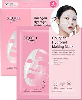 DERMAL Seoul Face Collagen Hydrogel Melting Mask (4 Pack) - Korean Overnight Face Mask for Glassy Skin & Pore Care - Deep Hydration Jelly Gel Sheet with 300Da Low Molecular Collagen Ritual