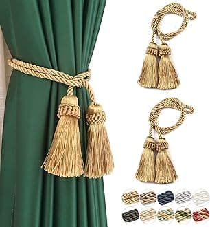 Fenghuangwu Curtain Tiebacks Handmade Decorative Curtain Holdbacks Rope with Tassel (Gold, 2P)