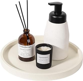 Silicone Bathroom Tray Round Vanity Tray Decorative Soap Holder Kitchen Countertop Organizer Coffee Table Decor for Candle, Perfume, Plant, 10 Inch, Beige