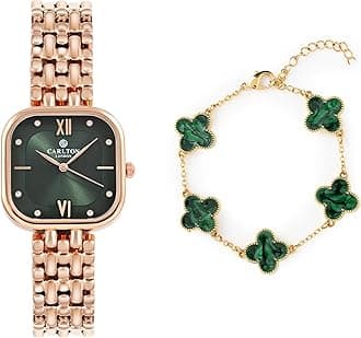 Women Green Dial Watch and Bracelet | Stainless Steel, Premium, Stylish Analog Wrist Watch with Golden Strap & Bracelet Set, Elegant Quartz Timepiece | Water Resistant | Luxury Square Watch Gift Set
