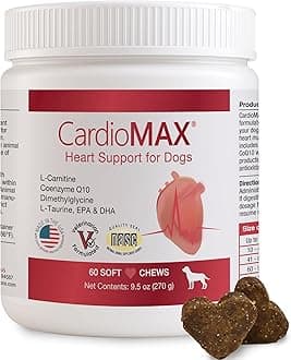 Heart Support Supplement for Dogs-Vet-Formulated, Antioxidant-Rich-L-Taurine, L-Carnitine,EPA,DHA,CoQ10-Aids Circulatory Strength, Cardiovascular Support, Heart Muscle Function-USA Made-60 Soft Chews