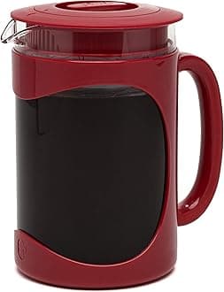 Primula Burke Deluxe Cold Brew Iced Coffee Maker, Comfort Grip Handle, Durable Glass Carafe, Removable Mesh Filter, Perfect 6 Cup Size, Dishwasher Safe, 1.6 Qt, Red