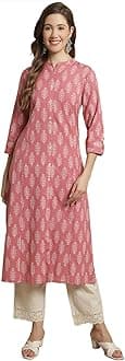 Pistaa'sWomen's Cotton Relaxed Fit A Line Floral Print A-Line Kurta