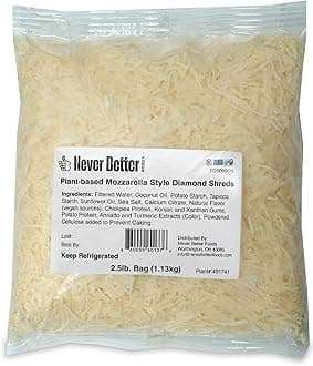 Never Better Foods Plant-Based Shredded Mozzarella Cheese – Dairy-Free, Allergen-Free, 2.5 lb Bulk Bag (40 oz)