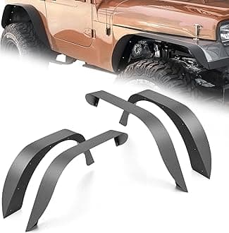 for YJ Flat Front and Rear Fender Flares Compatible with 1987 1988 1989 1990 1991 1992 1993 1994 1995 Jeep Wrangler YJ, Heavy Duty Steel Off-Road Mud Guard Wheel Fender Kit (4 PCS, Black)