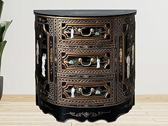Oriental Half Moon Cabinet with Mother Of Pearl, Chinese Furniture Console Sideboard Chest of Drawers